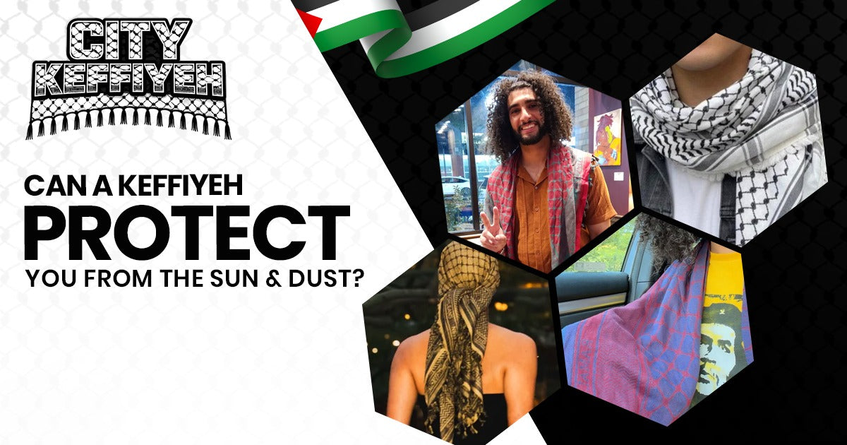 Feature image alt tag: Keffiyeh protecting face and neck from sun and dust outdoors