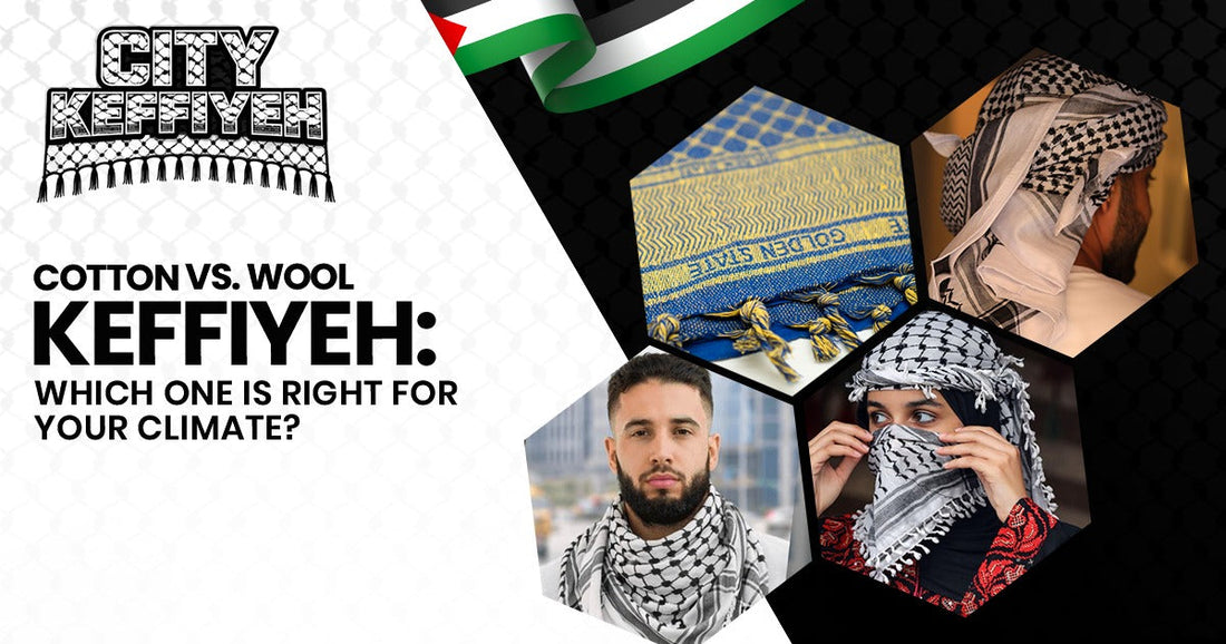 Feature Image Alt Tag: Cotton vs wool keffiyeh comparison for hot and cold climates