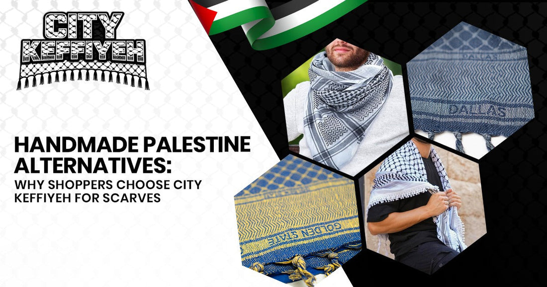 Handmade Palestine keffiyeh scarf alternatives compared side by side with city-inspired cotton designs