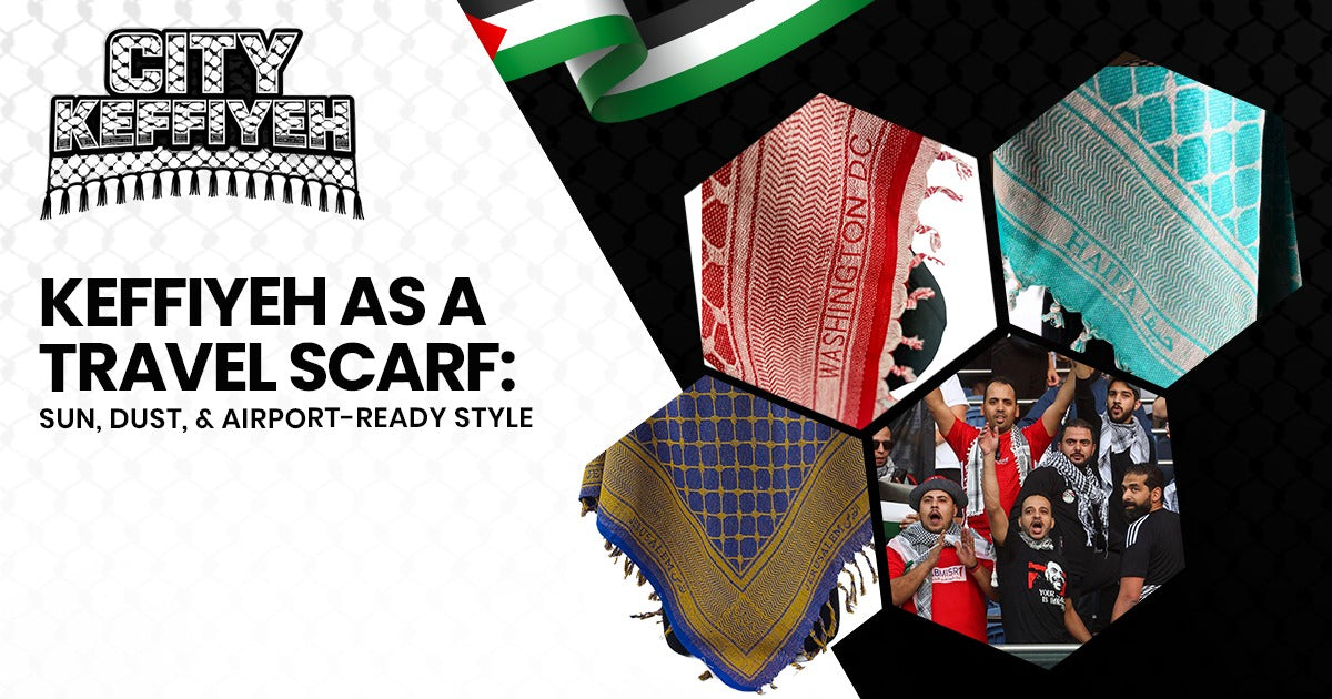 Keffiyeh travel scarf for sun protection, dust and airport style